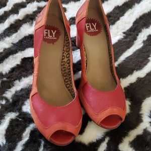 Fly London Peep Toe Wedges 2 Tone Leather